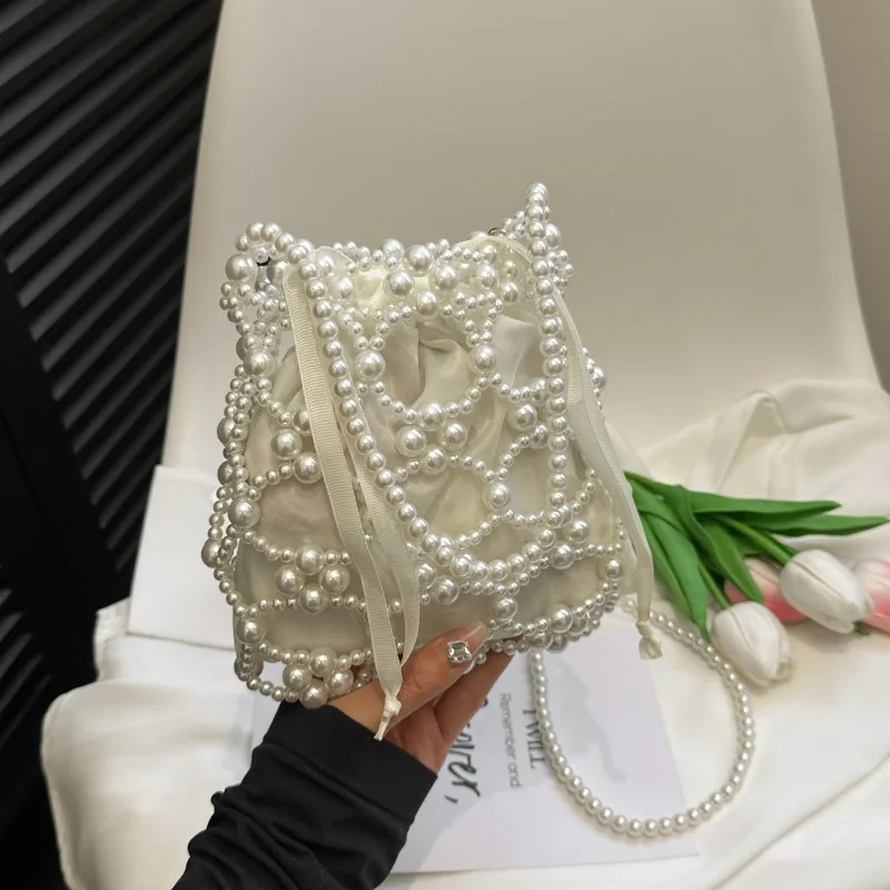 Beading White Bucket Shoulder  - Luxury Bags On Sales review and price